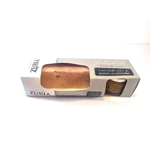Foie Gras Entero de Pato Micuit con Mermelada Extra de Mango y Jengibre Zubia